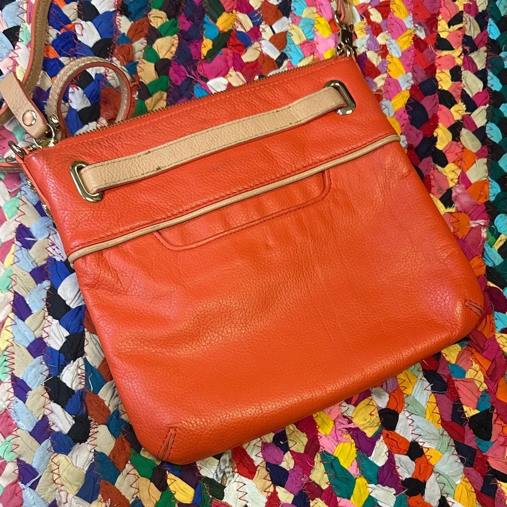 Emma Fox Orange Leather Crossbody Bag With Gold Hardware - Picture 6 of 9